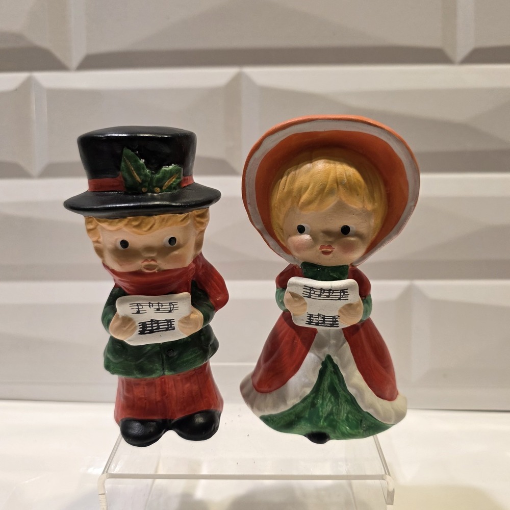 Vtg Ardco Girl And Boy Choir Carole's Singers Christmas 4 1/4" Kitschy Glows!